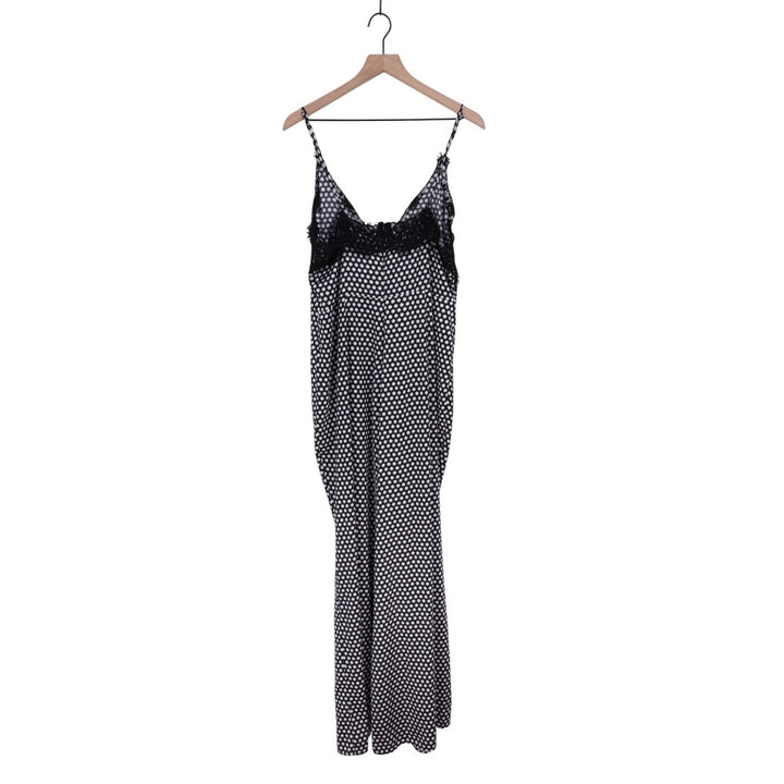 MARGOT JOSEPH Black White Polka Dot Lace Trim Jumpsuit Wide Leg L