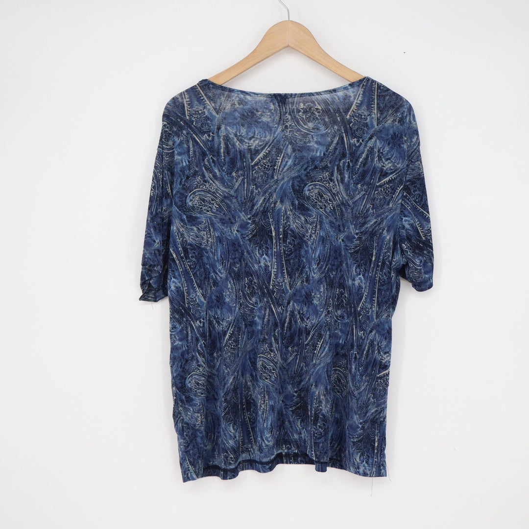 Susan Lawrence Woman Blue Paisley Scoop Neck Short Sleeve Top Plus Size 1X
