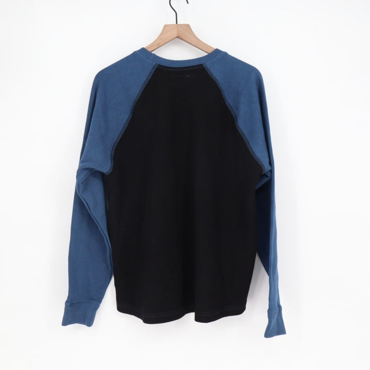 American Giant French Rib T-Shirt Mens Large Blue Black Colorblock Raglan Sleeve