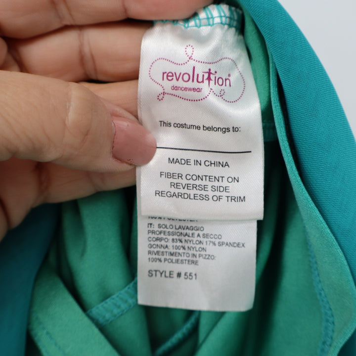 Revolution Dancewear Turquoise Green Lyrical Dance Costume Dress Rhinestone