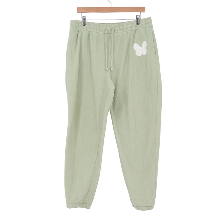 Rebellious One Sage Green Butterfly Fleece Joggers XL Sweatpants
