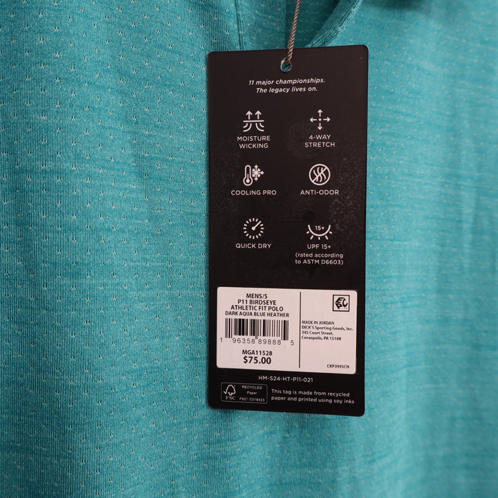 Walter Hagen Mens P11 Birdseye Athletic Fit Polo Shirt Aqua Blue Heather S