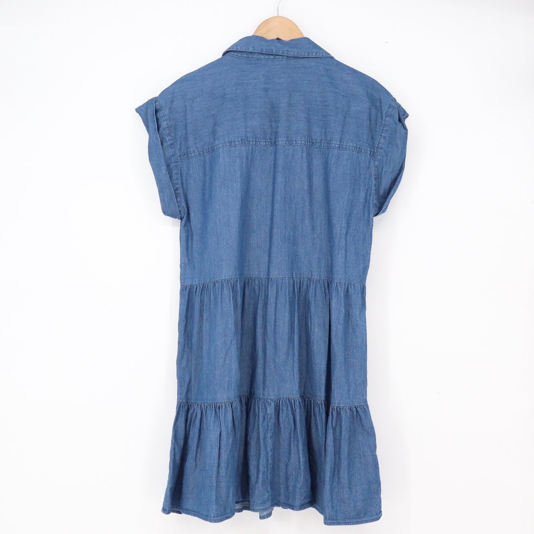 Tommy Hilfiger Dress Women's 8 Tiered Shirt Dress Blue Button-Down Denim