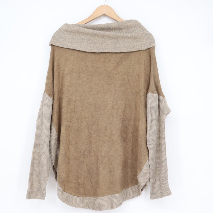 A'reve Tan Oatmeal Colorblock Cowl Neck Oversized Knit Sweater M