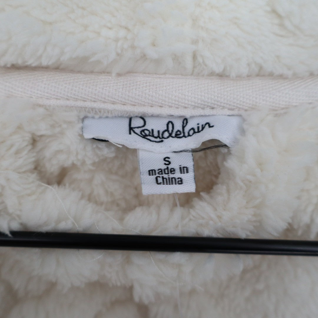 Roudelain Wrap Bathrobe Womens S White Fleece Cable Knit Shawl Collar Belt Waist