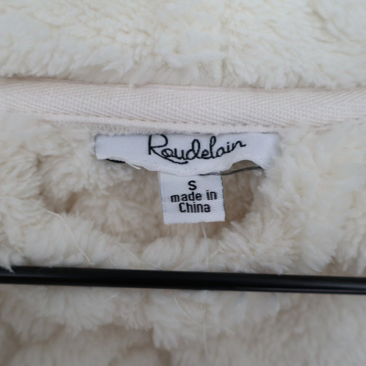 Roudelain Wrap Bathrobe Womens S White Fleece Cable Knit Shawl Collar Belt Waist
