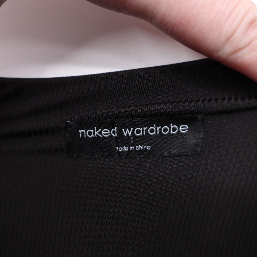 Naked Wardrobe Black Ribbed One Shoulder Mini Bodycon Dress Size L