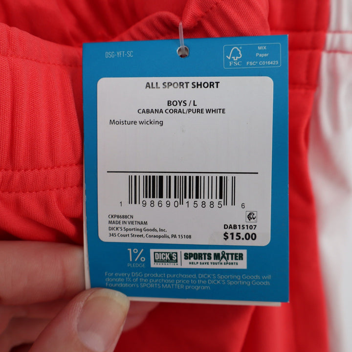 DSG Boys All Sport Shorts Cabana Coral White Moisture Wicking Size L 14-16 NEW