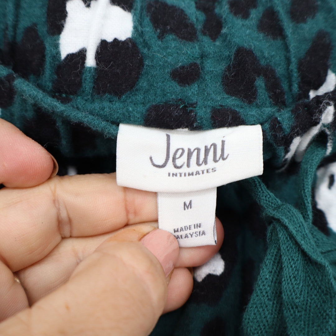 Jenni Intimates Womens Green Leopard Print Cotton Pajama Jogger Pants Size M