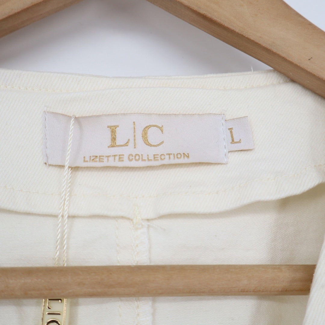 Lizette Collection Pant Set Women's L Off White Wide Leg Vest NEW