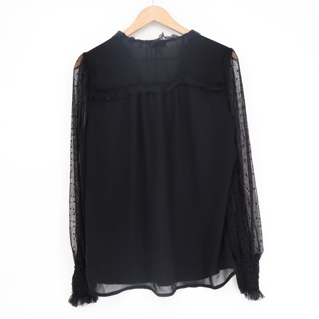 Haver London Tunic Top Womens Large Black Mesh Long Sleeve Split Neck Pullover