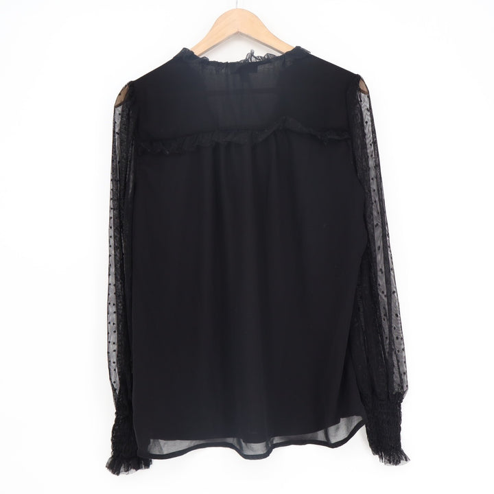 Haver London Tunic Top Womens Large Black Mesh Long Sleeve Split Neck Pullover