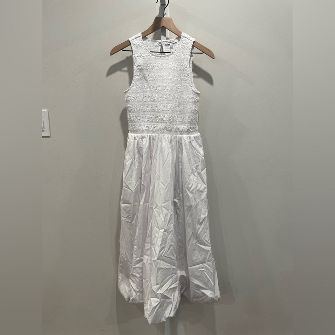 Madewell The Melody Bubble-Hem Smocked Midi Dress In Poplin Size S