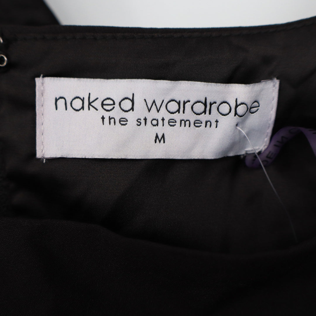 Naked Wardrobe The Statement Black Balloon Sleeve Crop Top M