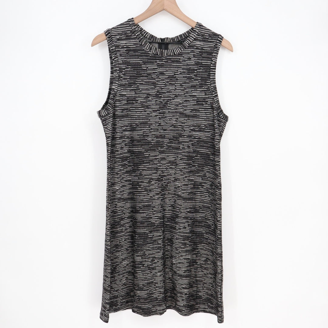 Theory Midi Dress Sheath Dress Womens 12 Heather Gray Stretch Crew Neck Back Zip
