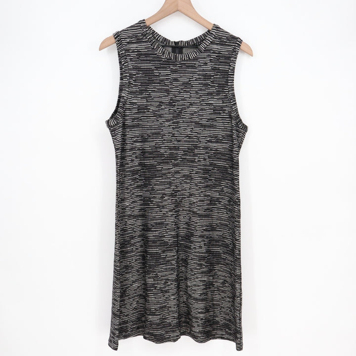 Theory Midi Dress Sheath Dress Womens 12 Heather Gray Stretch Crew Neck Back Zip