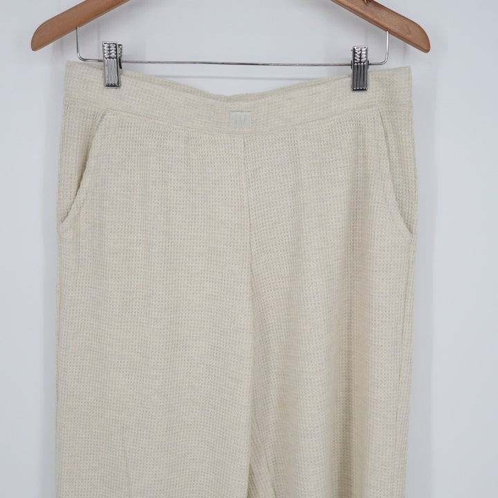 Gap Slouchy Wide Leg Lounge Pants Womens Medium Beige High Waisted Waffle Knit