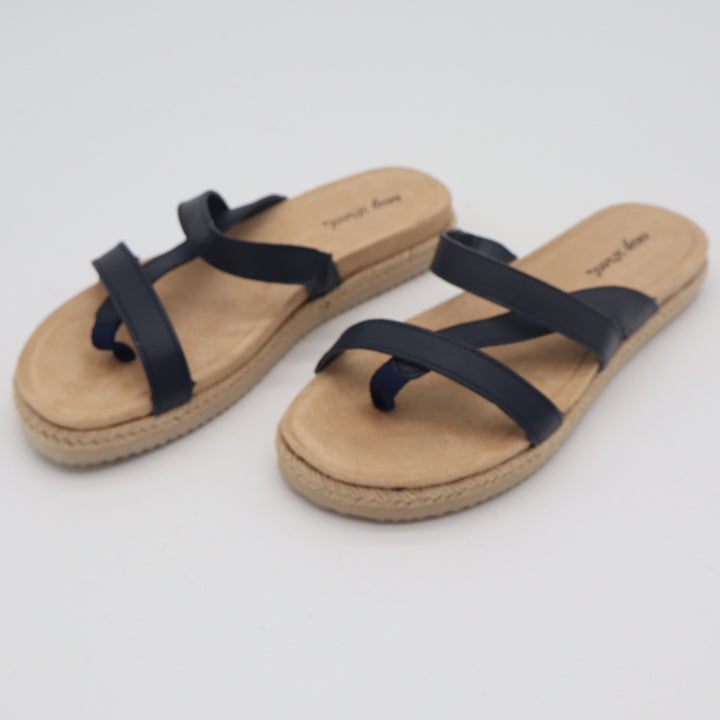 Easy Street Song Navy Blue Strappy Thong Espadrille Sandals Mens 6.5N New In Box