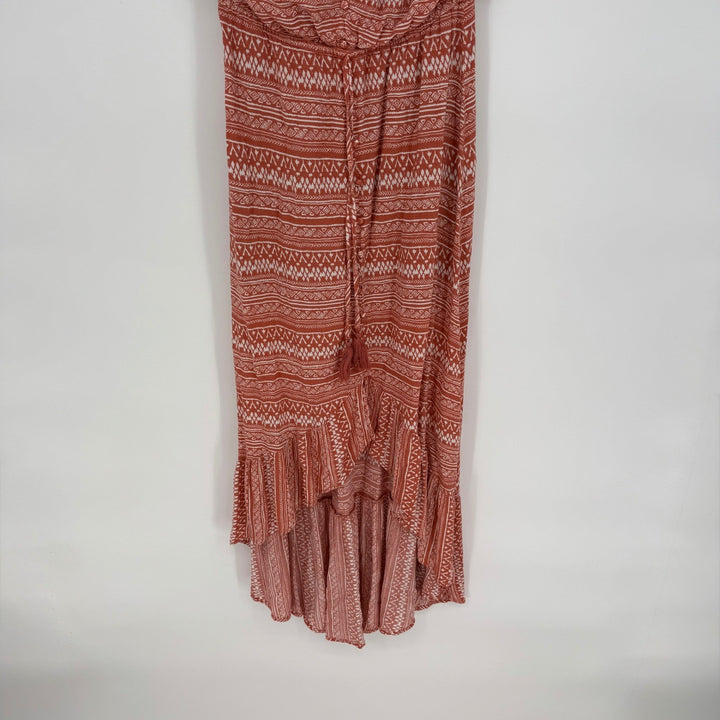 Main Strip Strapless Hi-Lo Maxi Dress Geometric Print Medium Boho