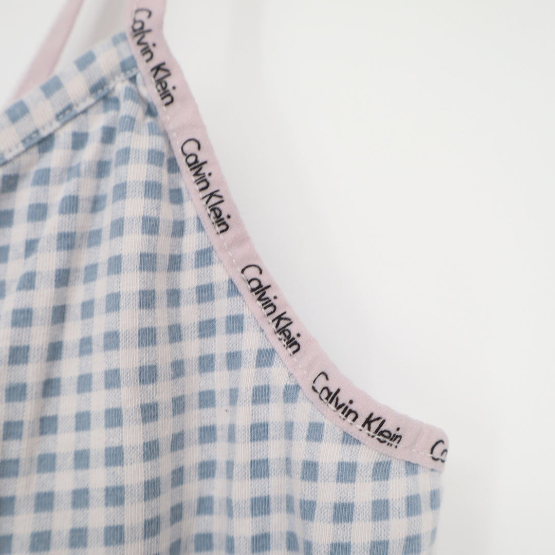 Calvin Klein Womens Blue Gingham Logo Strap Sleepwear Camisole Top Size M