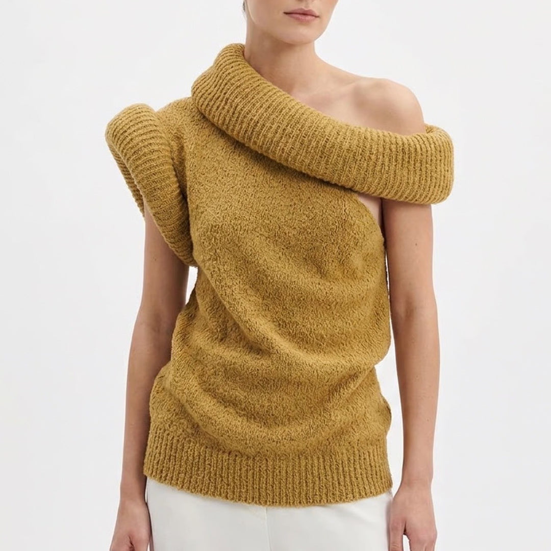 Shein Mustard Yellow Off Shoulder Textured Knit Top Small