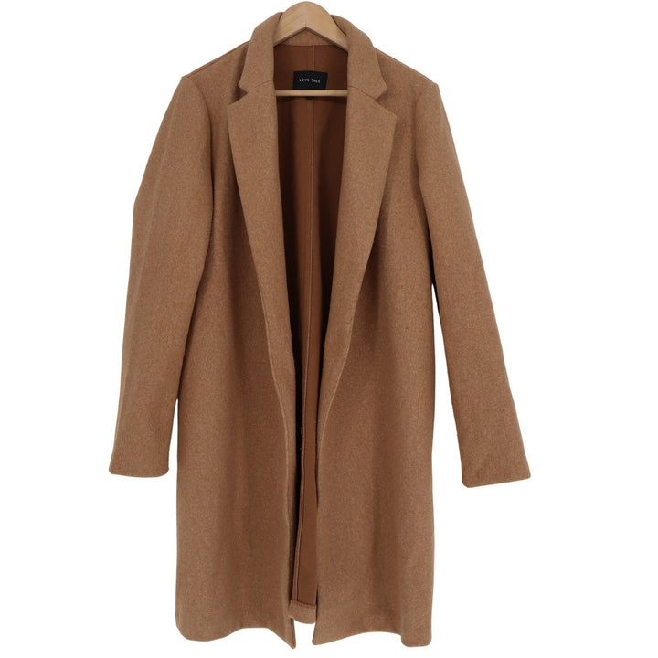 Love Tree Camel Brown Open Front Notched Lapel Car Coat J8195 Large