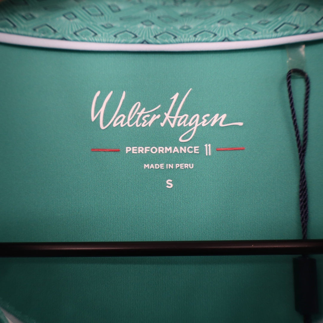 Walter Hagen Mens P11 Performance Polo Shirt Deco Leaf Teal Geometric Small New