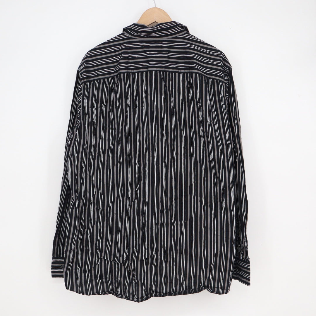 Claiborne Mens XL Long Sleeve Button Down Shirt Black Grey White Striped Cotton