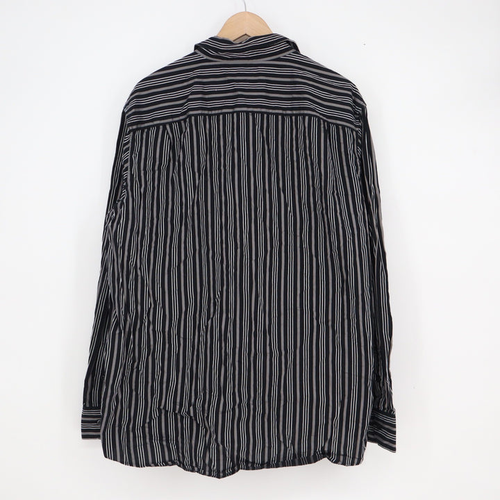 Claiborne Mens XL Long Sleeve Button Down Shirt Black Grey White Striped Cotton