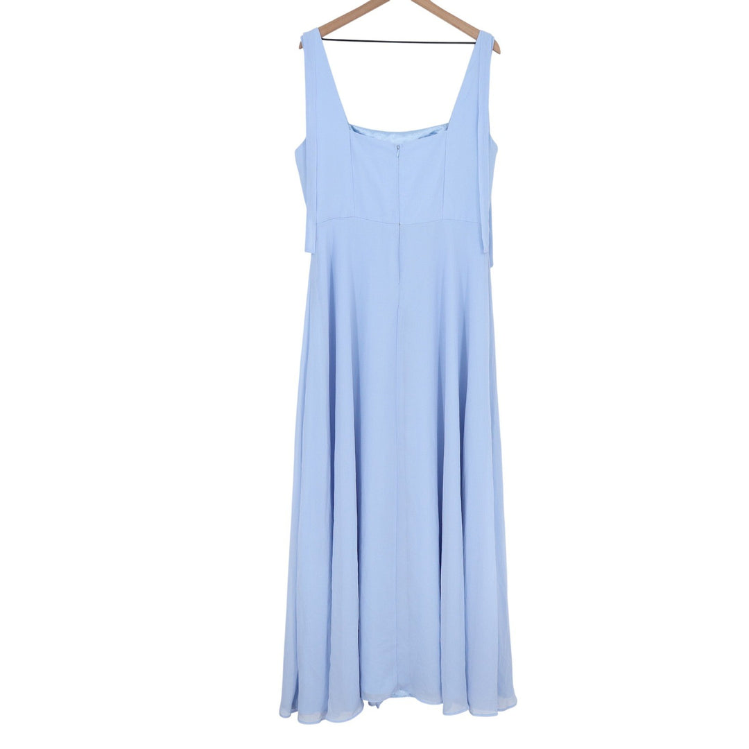 Lulus Light Blue Chiffon Square Neck Maxi Dress Sleeveless Side Slit Size XL