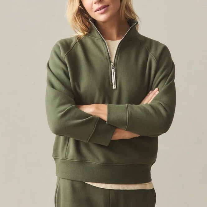 American Giant Midweight Sweatshirt Womens Large Olive Green Fleece Half Zip