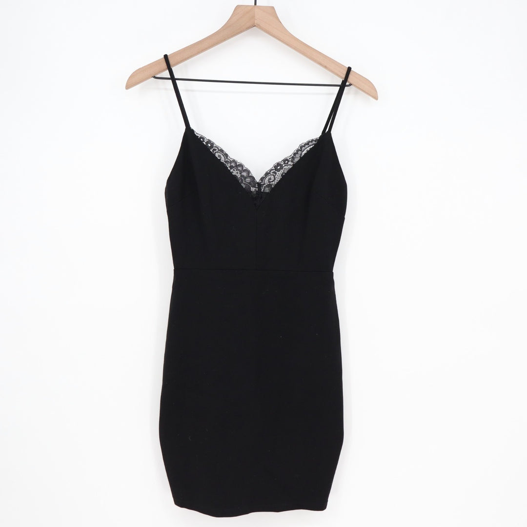 Lush Mini Dress Womens Small Black Stretch Lace Detail Back Zip Spaghetti Strap