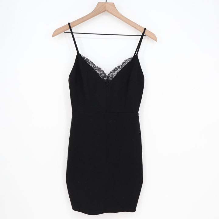 Lush Mini Dress Womens Small Black Stretch Lace Detail Back Zip Spaghetti Strap