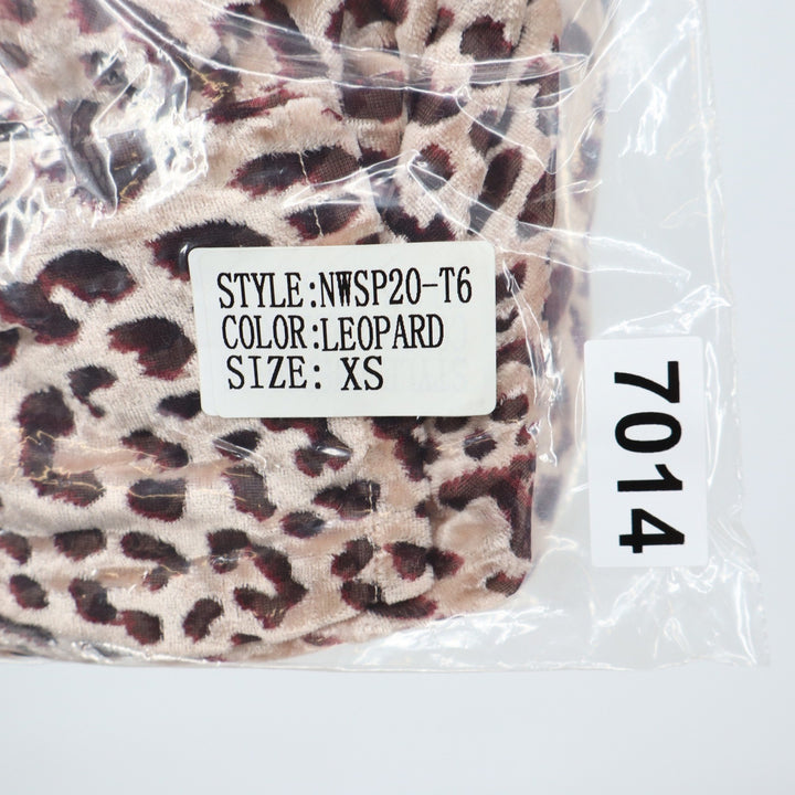 Naked Wardrobe Leopard Print Twist Front Crop Top XS Long Sleeve Smocked