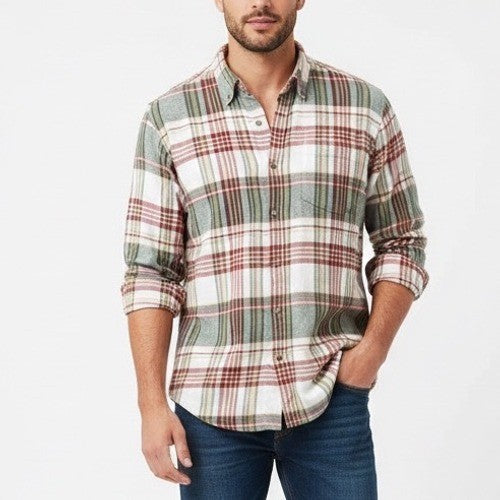 Mountain Ridge Flannel Shirt Mens L Multi Plaid Spread Collar Cotton Button Up