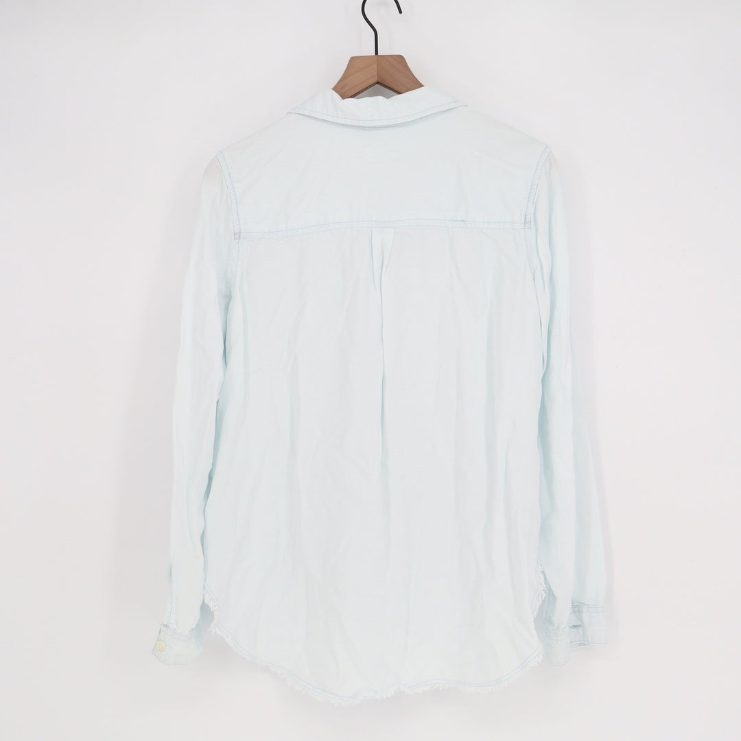 T x S Light Wash Chambray Button Down Shirt Large Light Blue Frayed Hem