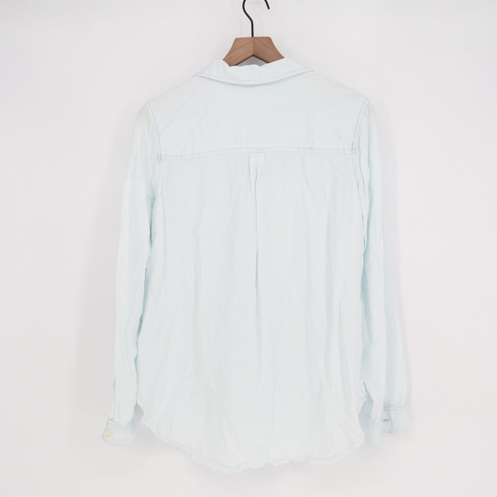 T x S Light Wash Chambray Button Down Shirt Large Light Blue Frayed Hem