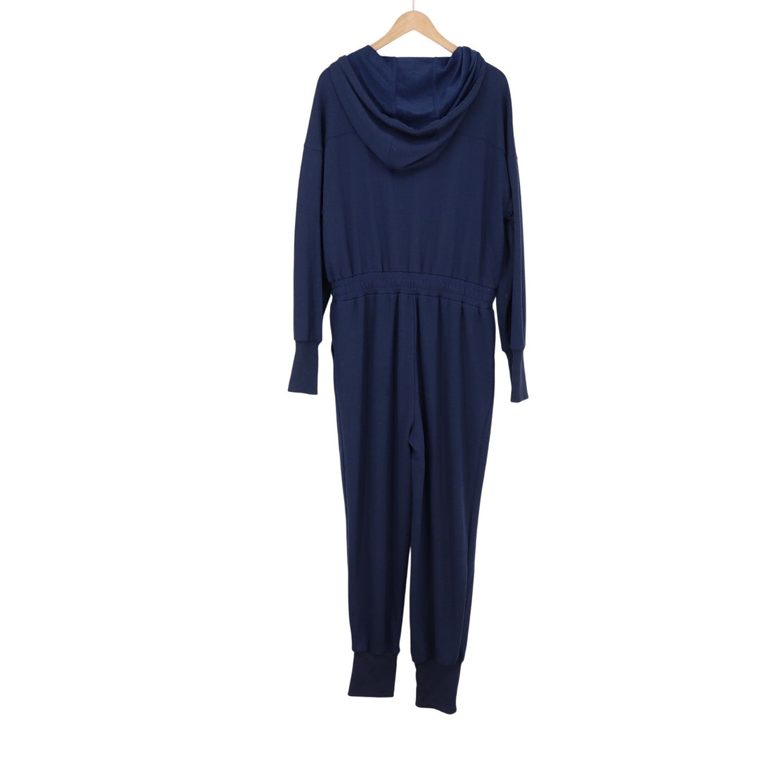 ANRABESS Jumpsuit Womens L 1/4 Zip Hooded Navy Blue Jogger Athleisure Excellent