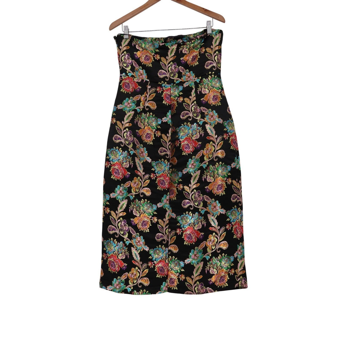 Olia Clothing VICI Ganni Jacquard Strapless Midi Dress Black Multi Floral Large