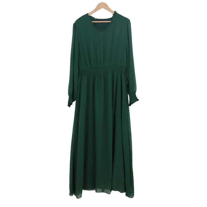 Shein Curve Dark Green Swiss Dot Maxi Dress Plus Size 2XL Smocked Waist Ruffle