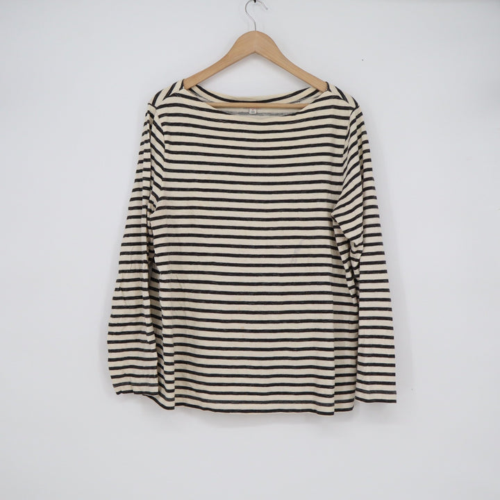 Gap Womens XL Striped Long Sleeve Boat Neck Cotton Tee Cream Black