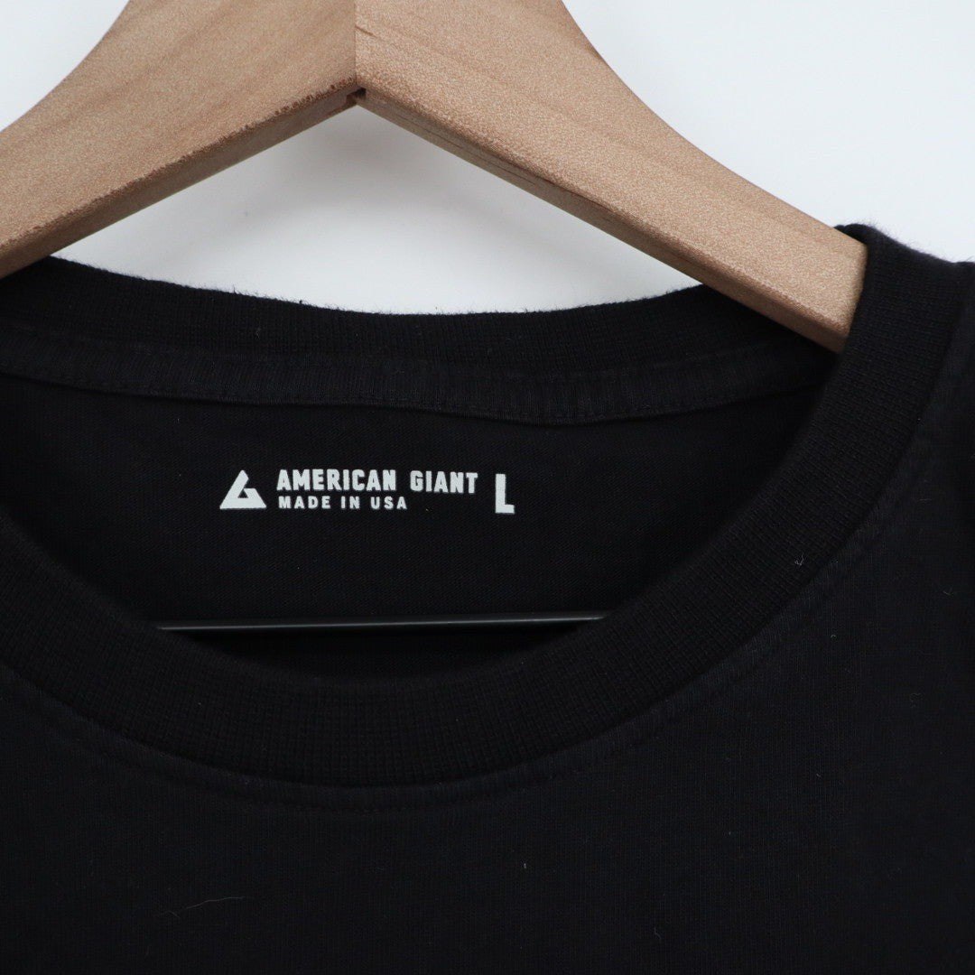 American Giant Mens Black Crew Neck Pocket T Shirt Size Large Made USA