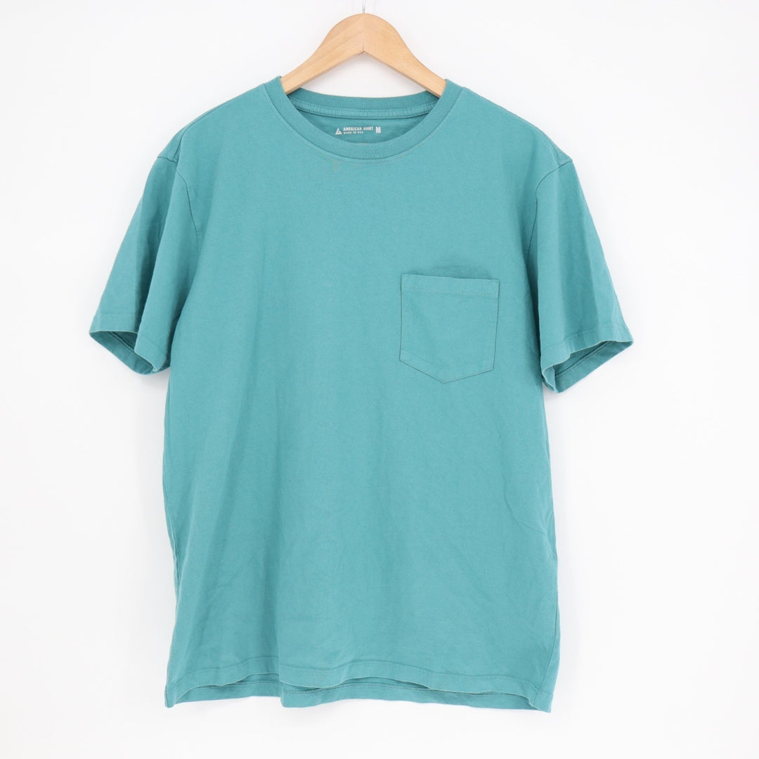 American Giant T-Shirt Mens Medium Aqua Cotton Front Pocket Crew Neck Pullover
