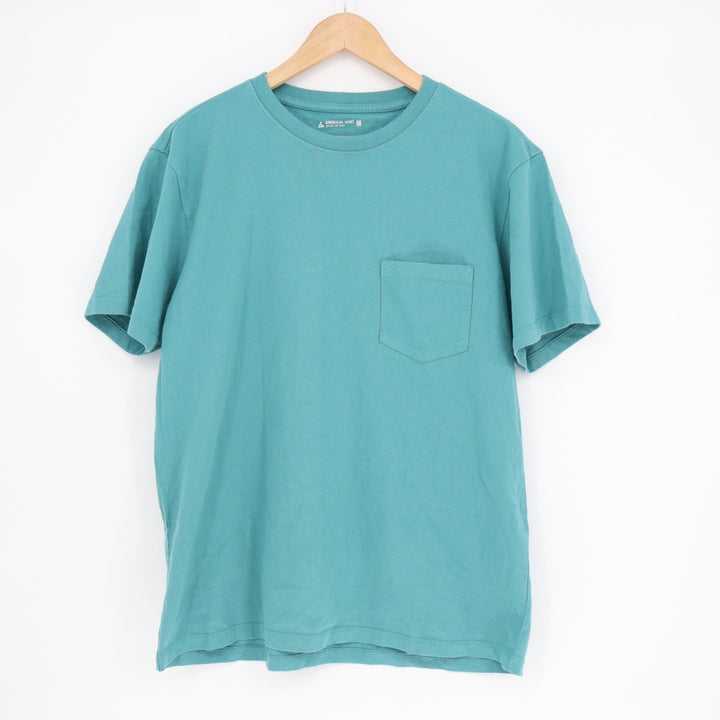 American Giant T-Shirt Mens Medium Aqua Cotton Front Pocket Crew Neck Pullover