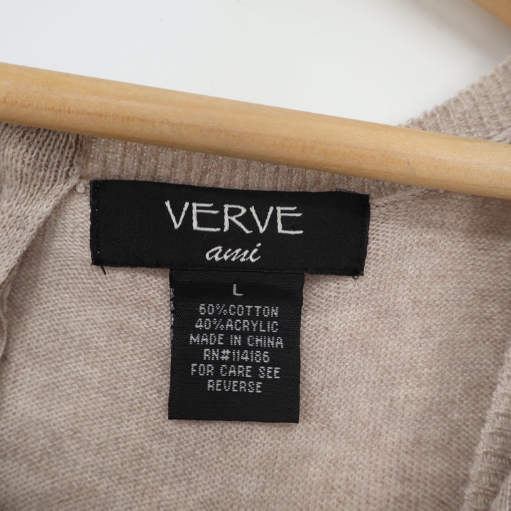Verve Ami Sweater Womens Large Beige Cotton Knit Front Pocket Back Zip Pullover