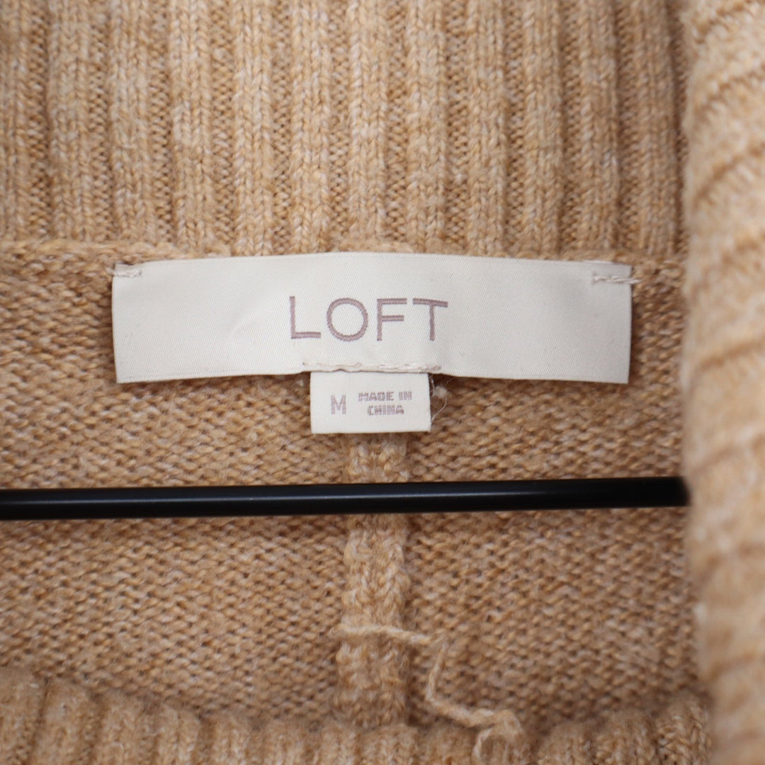 LOFT Womens Camel Tan Oversized Turtleneck Poncho Sweater with Pockets Size M