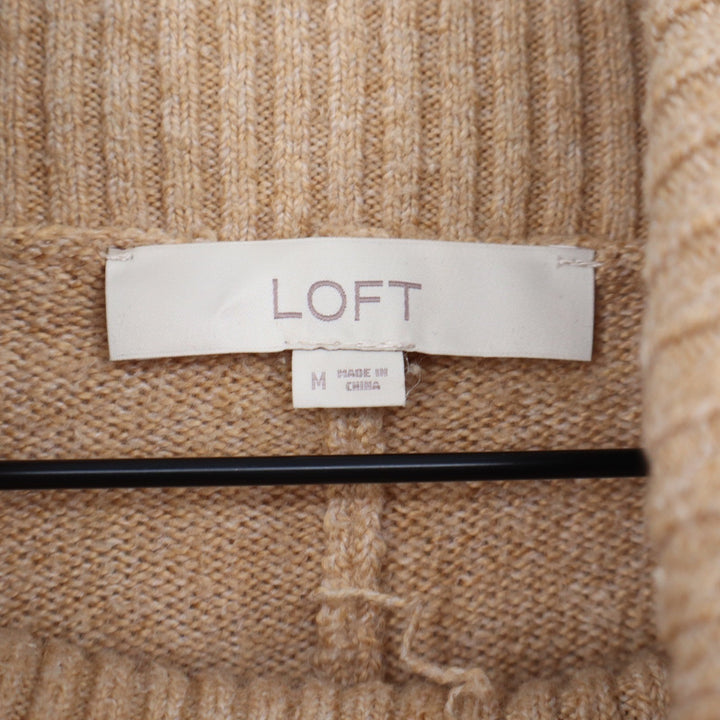 LOFT Womens Camel Tan Oversized Turtleneck Poncho Sweater with Pockets Size M