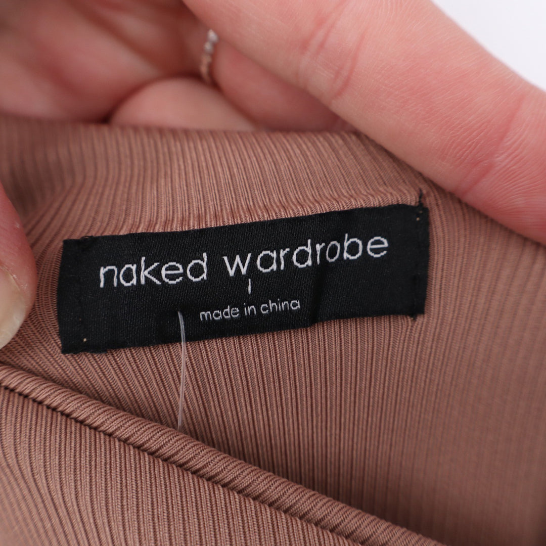 Naked Wardrobe One Shoulder Ribbed Jumpsuit Coco Brown L