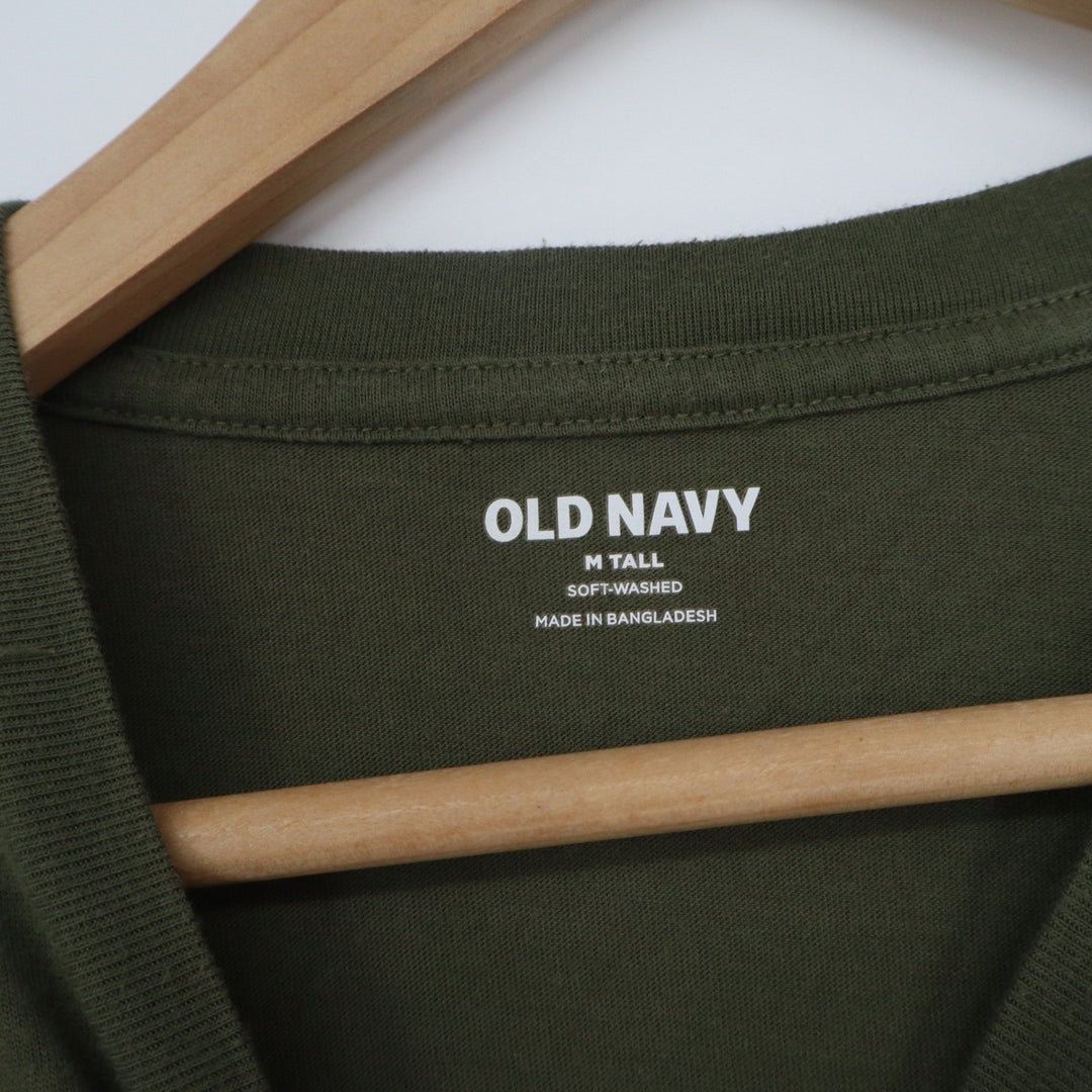 Old Navy Mens Medium Tall Olive Green Soft-Washed Chest Pocket T-Shirt