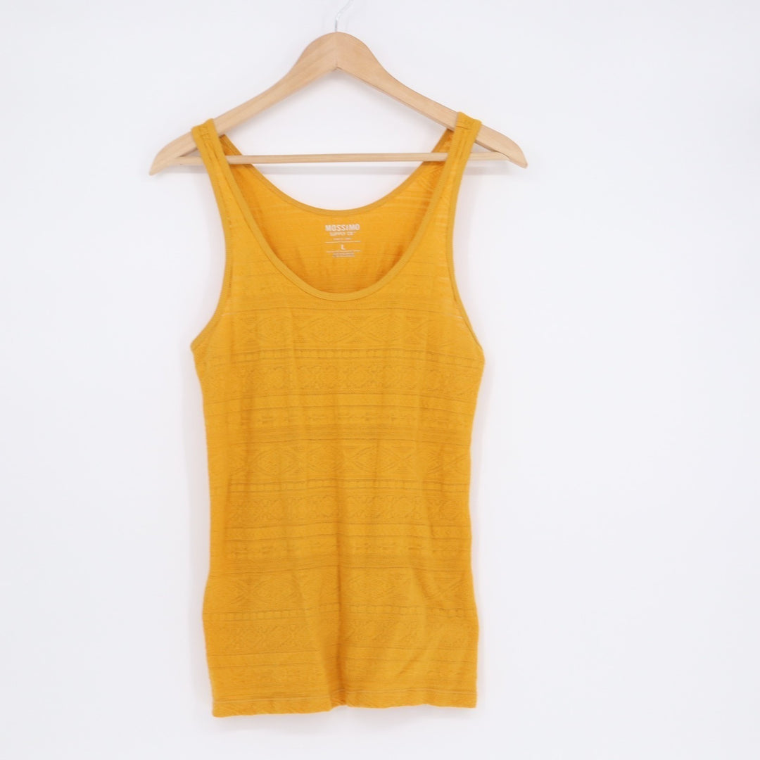 Mossimo Tank Top Womens L Yellow Cotton Stretch Textured Sleeveless Scoop Neck